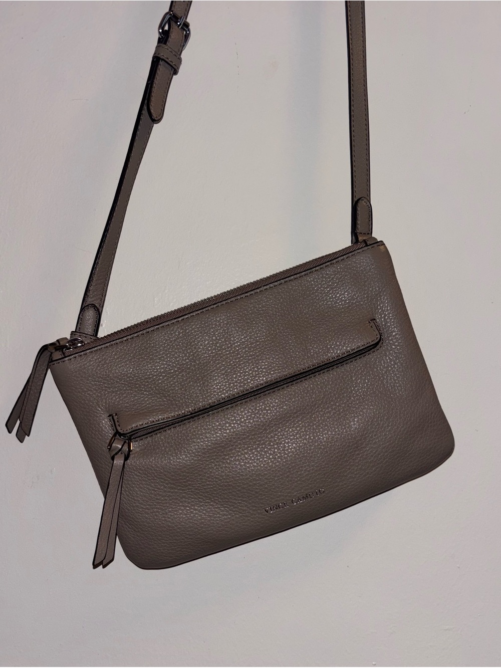 Vince Camuto Gally Taupe Leather Crossbody Bag